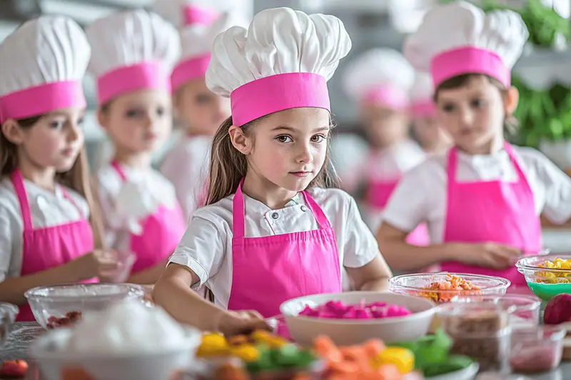 Enfant préparant des mini-pizzas avec un adulte dans une cuisine lumineuse