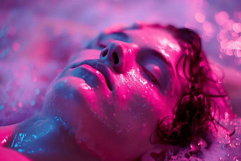 Femme appliquant une crème visage dans une salle de bains lumineuse en hiver