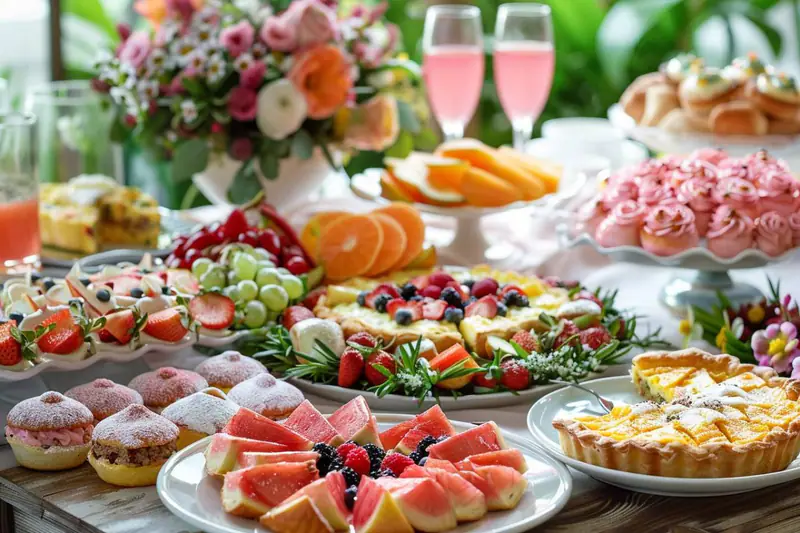 Buffet de brunch d’automne maison avec frittata, gâteau aux pommes et boissons