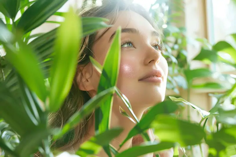 Femme appliquant une crème teintée légère avec poudre minérale et correcteur.