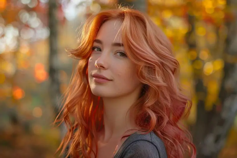 Femme aux cheveux cuivrés cannelle lumineux près d’une fenêtre en hiver