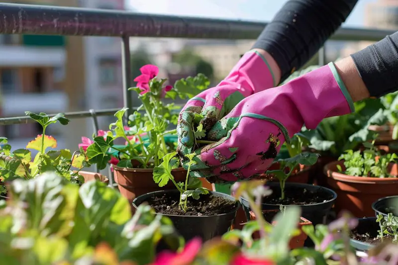 Mini-potager bio d’automne installé sur un balcon urbain avec bacs et semis.