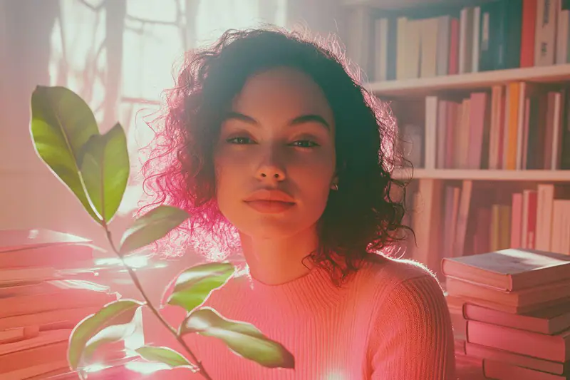 Femme écrivant un bilan bienveillant dans sa cuisine lumineuse d’été