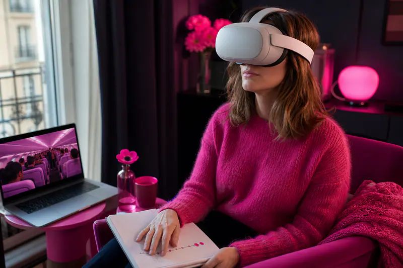 Femme utilisant un casque VR pour une exposition graduelle à sa peur.