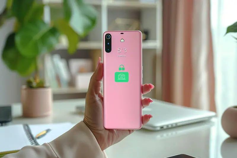 Smartphone affichant ses réglages de batterie avec batterie externe USB-C sur une table