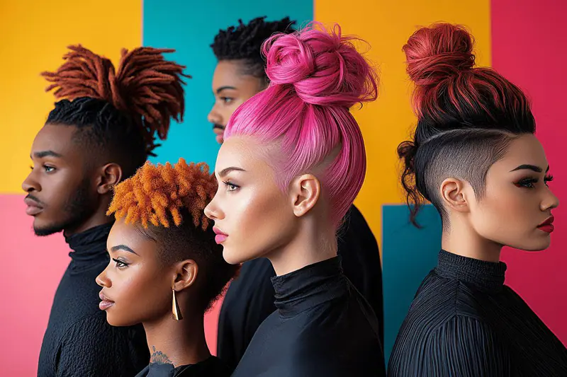 Femme ajustant un chignon bas devant un miroir lors d’un matin d’été