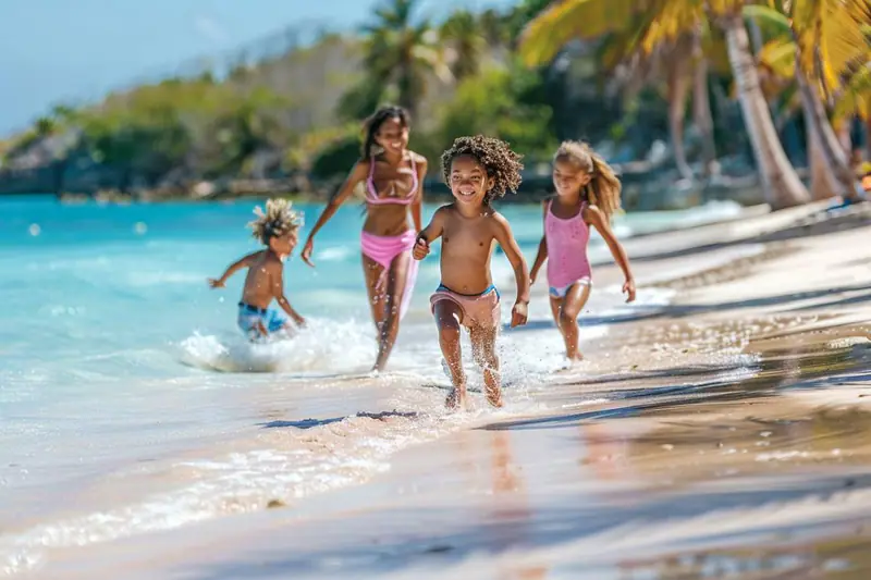 Famille en vacances d’automne partageant un pique-nique près de la mer