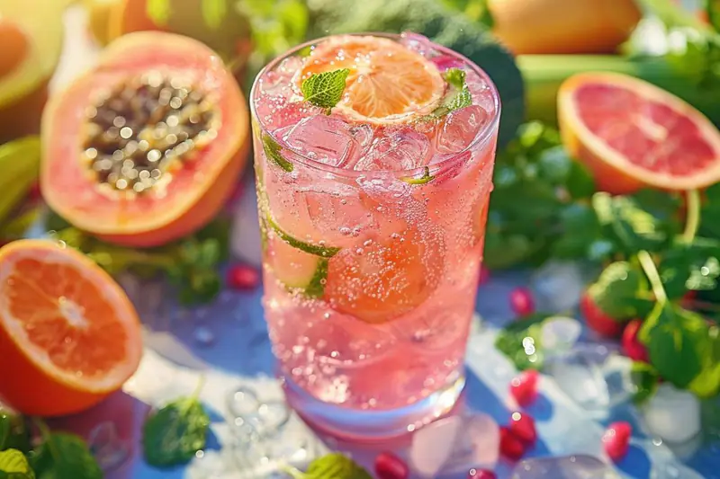 Deux smoothies énergétiques maison avec poire, pêche, café et ingrédients d’automne.