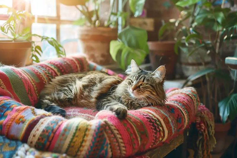 Chat tigré découvrant un panier recyclé fabriqué avec un vieux sweat