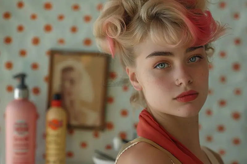 Femme aux ondulations rétro souples avec barrette écaille et blazer moderne