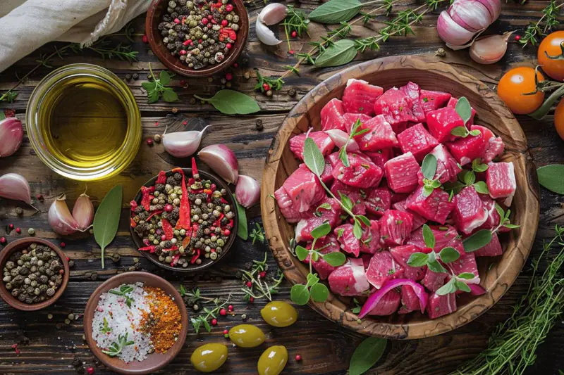 Marinades maison pour poulet, tofu et légumes d’hiver sur un plan de travail