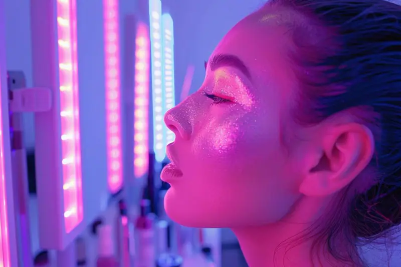 Femme appliquant un contouring taupe sous sa pommette avec un pinceau biseauté