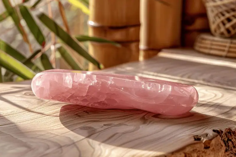 Femme appliquant doucement un gua sha en acier sur sa joue hydratée