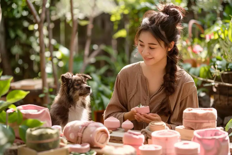 Chien et chat entourés d’accessoires durables, lavables et adaptés à l’hiver