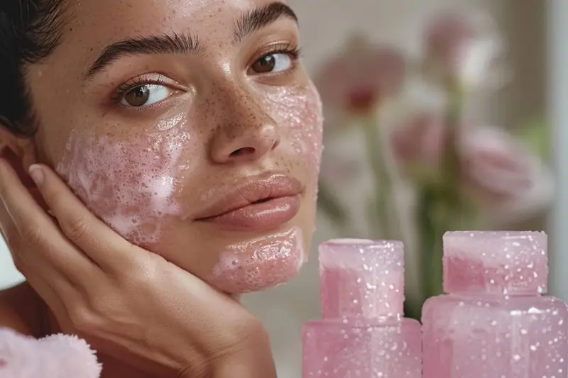 Femme appliquant un sérum dans une routine layering automnale minimaliste