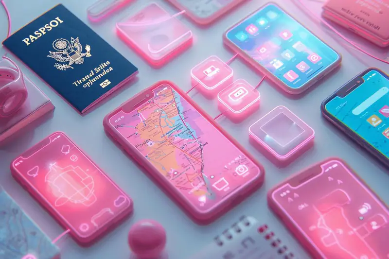 Voyageuse organisant itinéraire, billets et budget sur smartphone et ordinateur