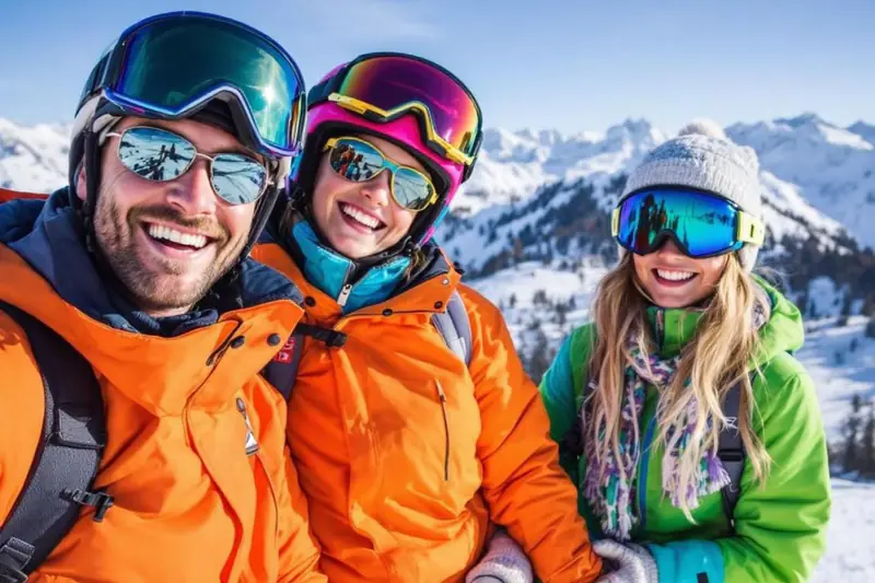 Famille préparant matériel et planning avant une journée de ski
