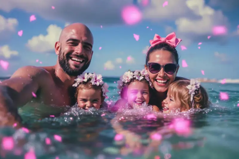 Une famille prépare calmement valises, papiers et sacs pour les vacances.