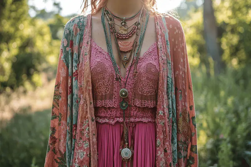 Femme en blouse brodée et jean pour un bohème estival discret