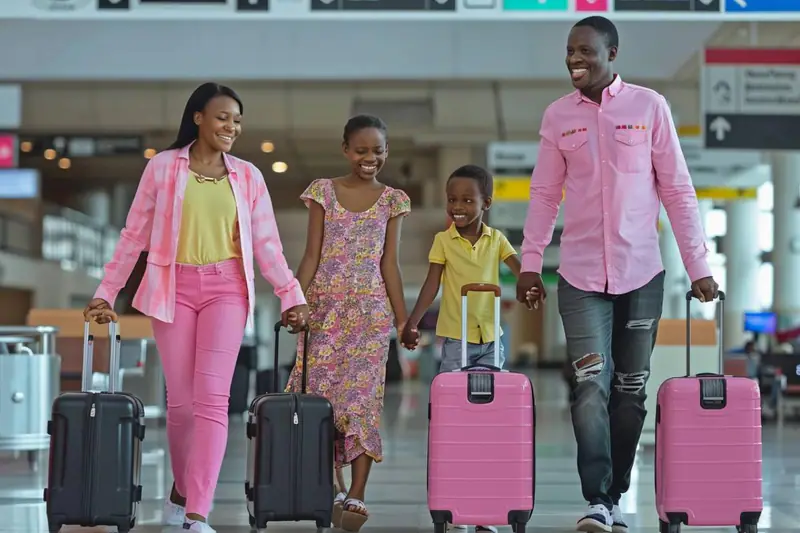 Famille organisée à la gare avant un voyage avec enfants