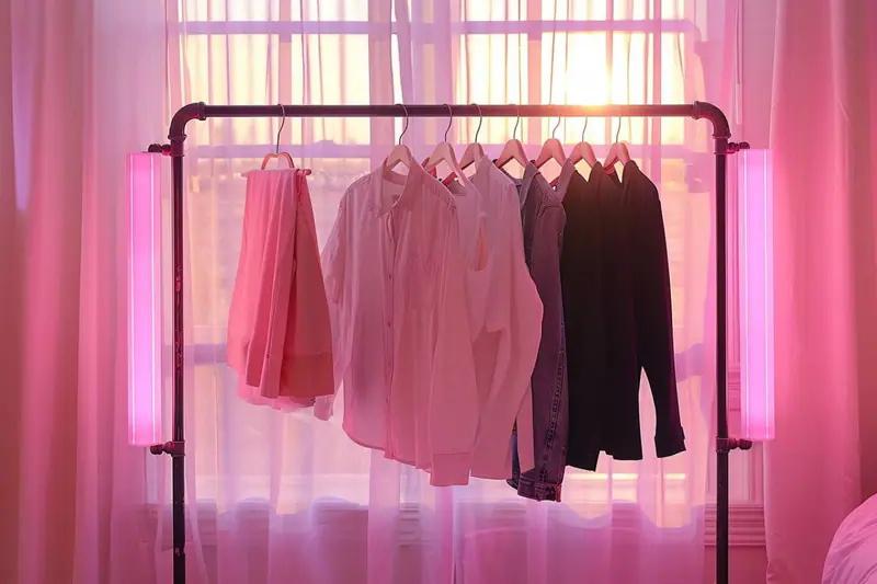 Femme composant une garde-robe de basiques intemporels dans un dressing lumineux
