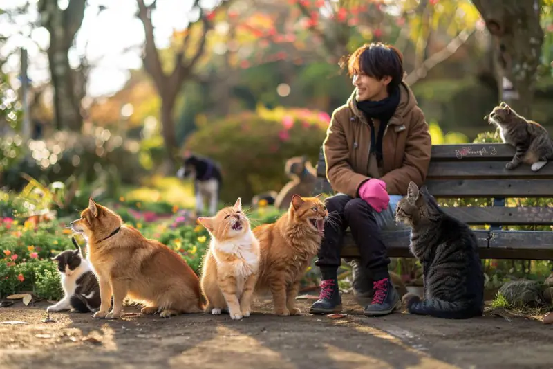 Femme apaisée caressant son chat dans un salon un après-midi d’automne