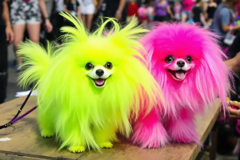 Chienne détendue avec sa maîtresse lors d’un concours canin printanier