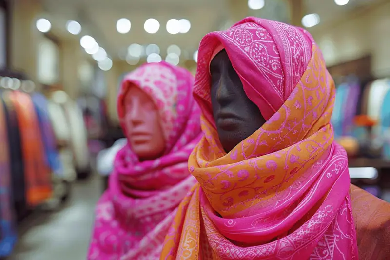 Femme portant un foulard en soie au cou avec trench beige et jean