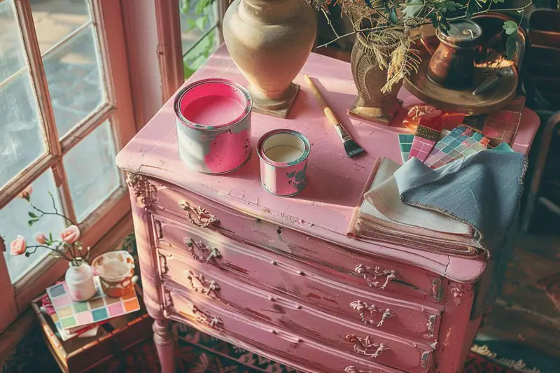 Relooking d’une commode avec peinture, poignées dorées et outils DIY