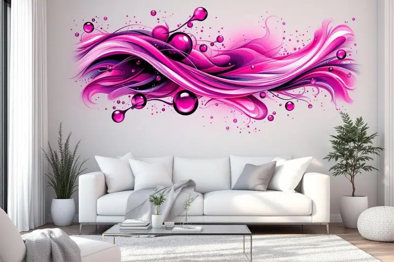 Mur de salon décoré sans perçage avec cadres, textile et miroirs légers