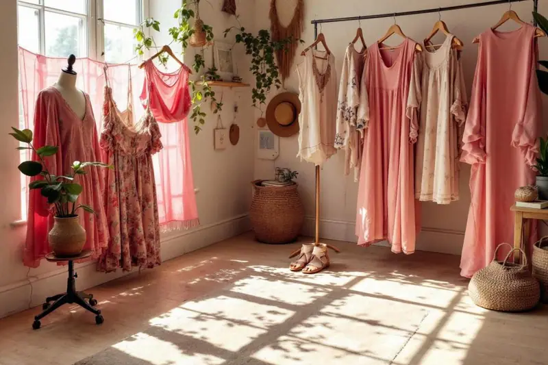 Femme comparant des vêtements en lin, coton biologique, chanvre et laine