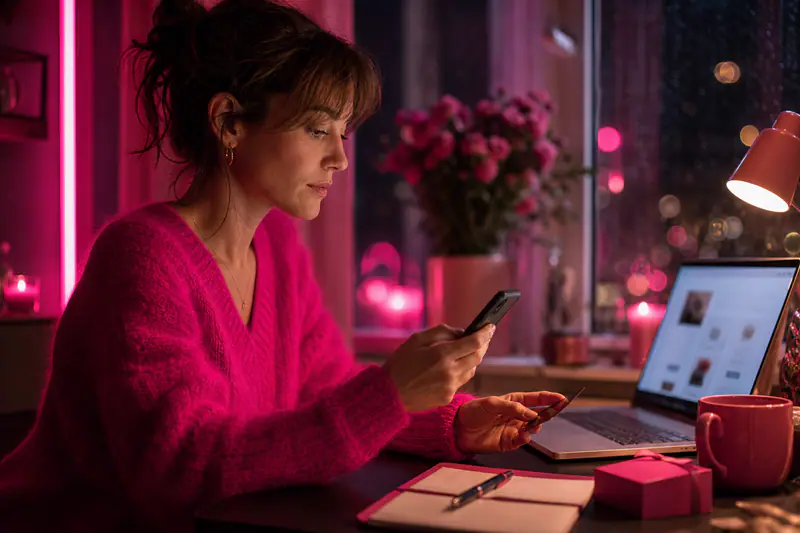 Femme vérifiant une validation bancaire sur smartphone avant un achat en ligne