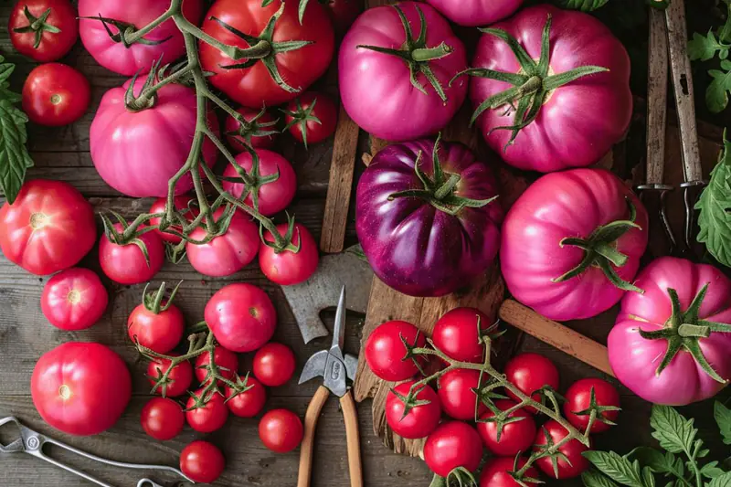 Différentes variétés de tomates cultivées en pots sur un balcon ensoleillé