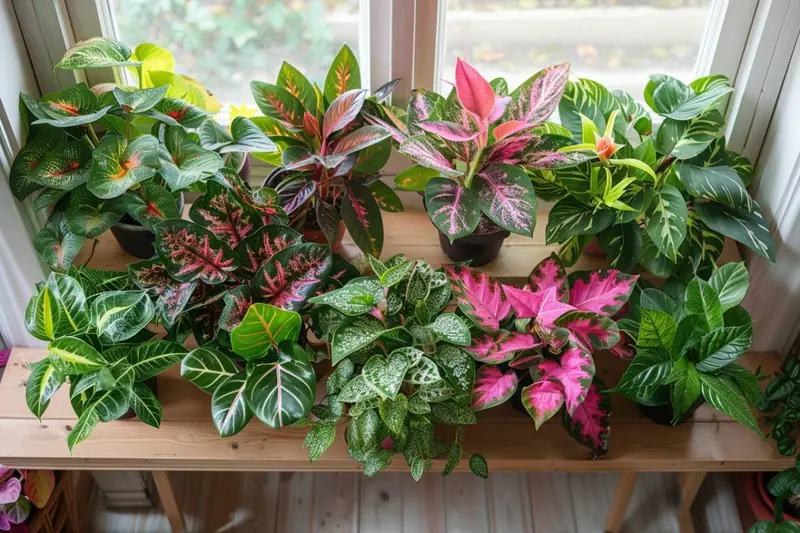 Coin salon lumineux avec kentia, pothos et chlorophytum en pots décoratifs