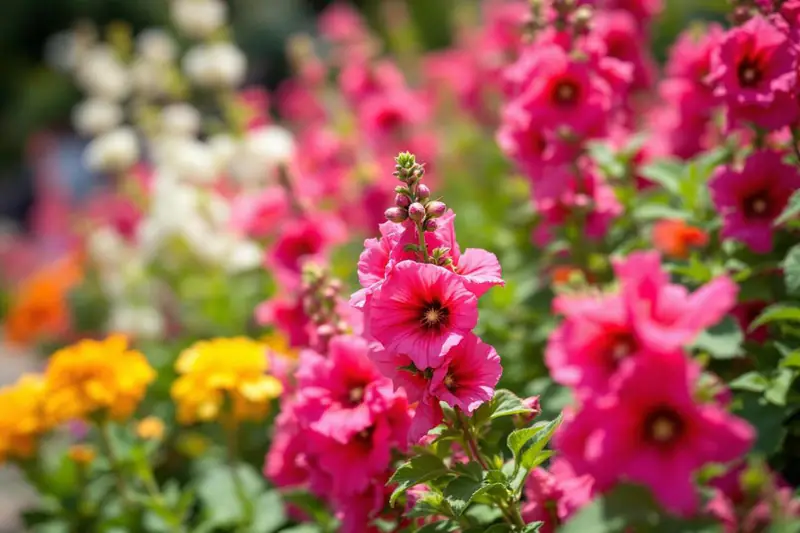 Jardinière plantant des vivaces dans un massif fleuri préparé en fin d’hiver