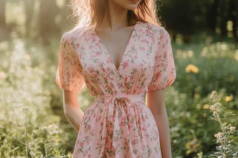 Femme portant une robe midi en lin et sandales plates en ville
