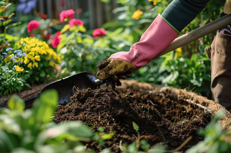 Composteur en bois alimenté de feuilles et épluchures dans un jardin d’hiver