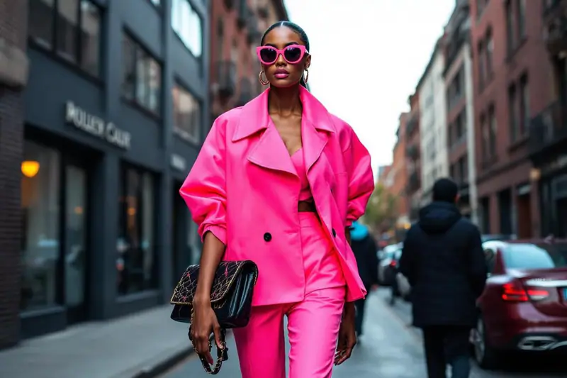 Femme portant un pantalon rayé et un débardeur uni en ville