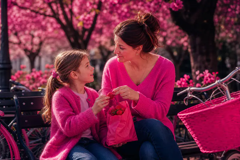 Une mère échange seule avec sa fille dans un parc au printemps