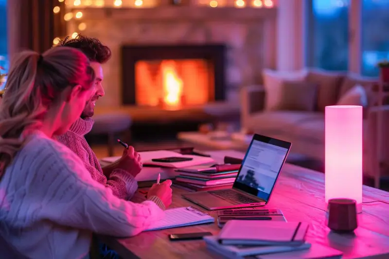 Mère accompagnant calmement son enfant pendant les devoirs du soir