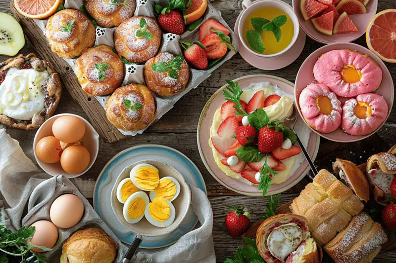 Petit-déjeuner de printemps sucré salé avec porridge, tartines et fruits frais