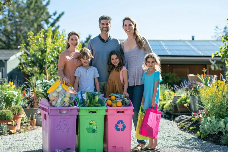 Famille préparant des goûters réutilisables dans une cuisine lumineuse d’automne